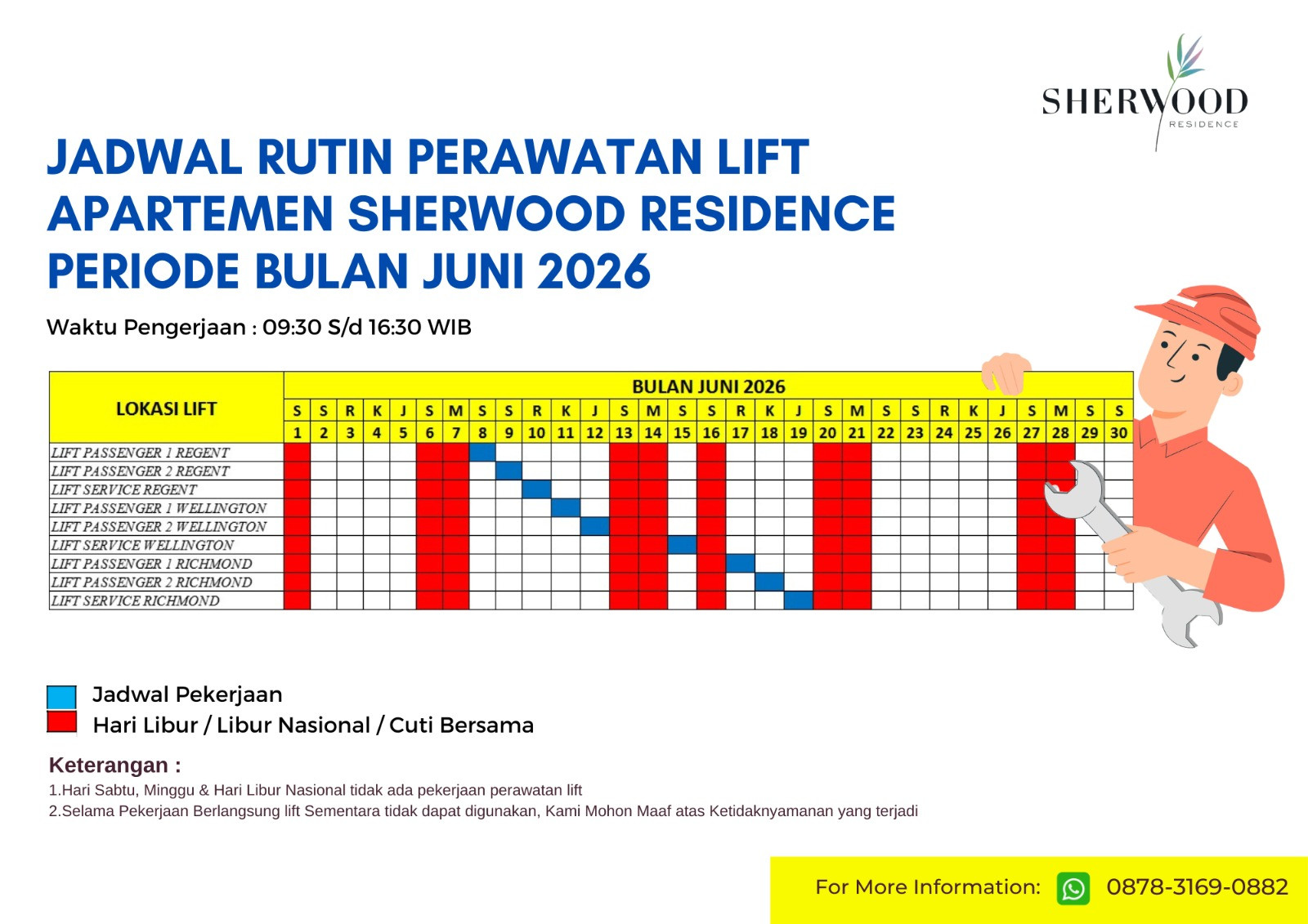 SHERWOOD APARTMENT LIFT MAINTENANCE ROUTINE SCHEDULE JUNE 2026